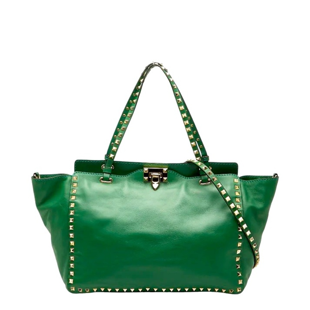 Valentino Forest Green Rock Stud Tote Bag w Strap